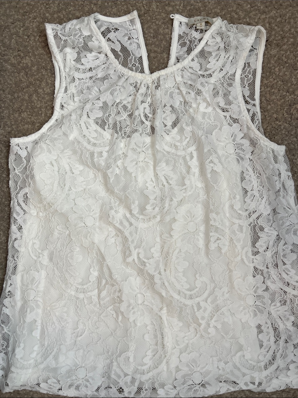 Laura Lace Sleeveless Shell Top - White